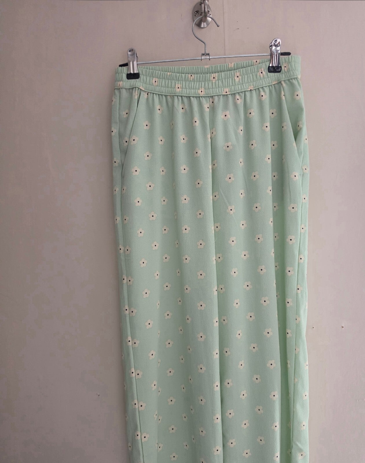 H&M Girls Mint Green Floral High Waisted Split Hem Trousers Age 12-13 Years