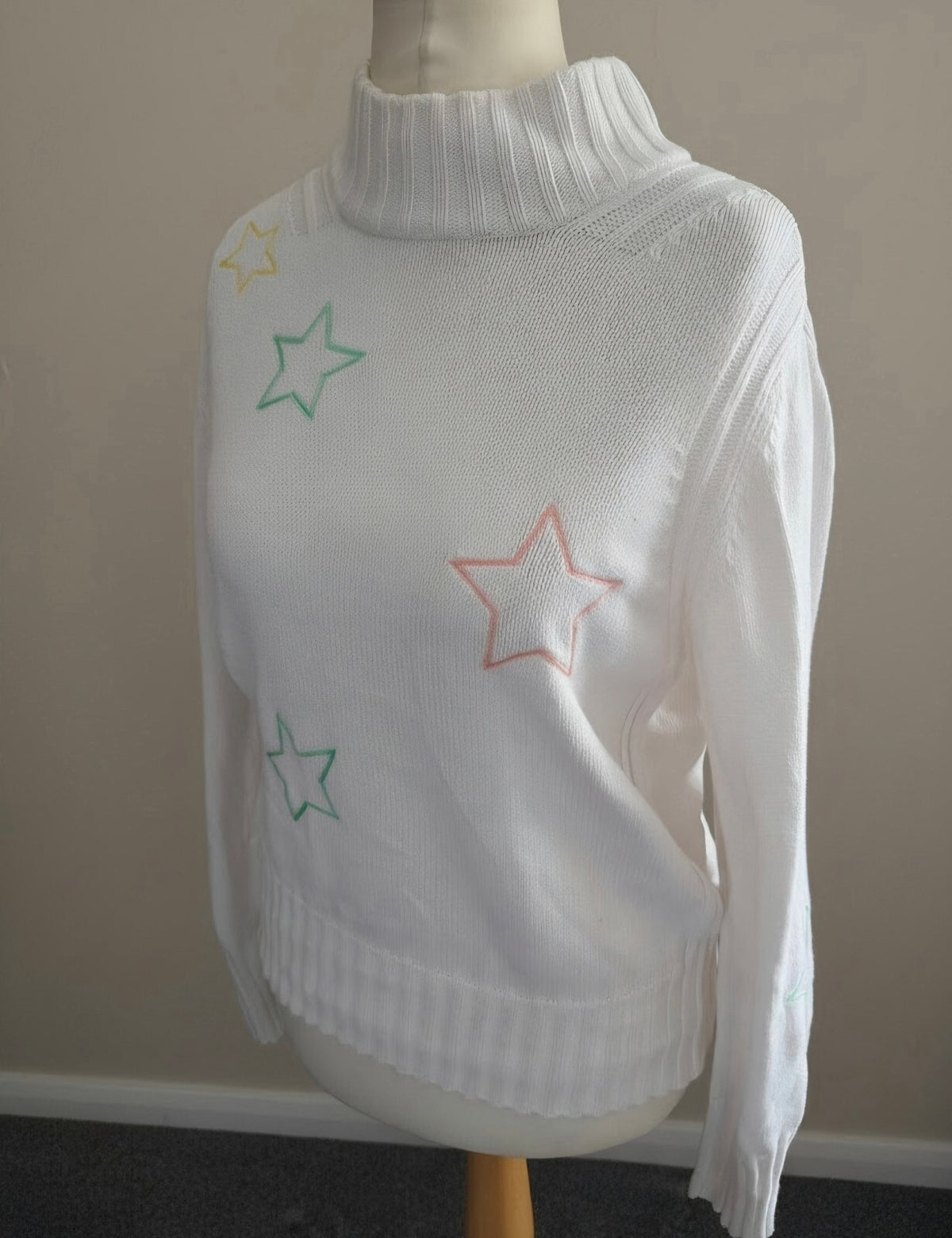 Next White Knitted High Neck Jumper Multi-Coloured Stars Small (Size 10)