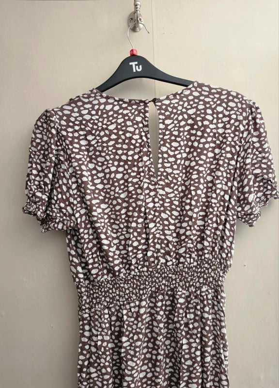 Dorothy Perkins Brown & White Patterned Short Sleeve Jumpsuit Size 18