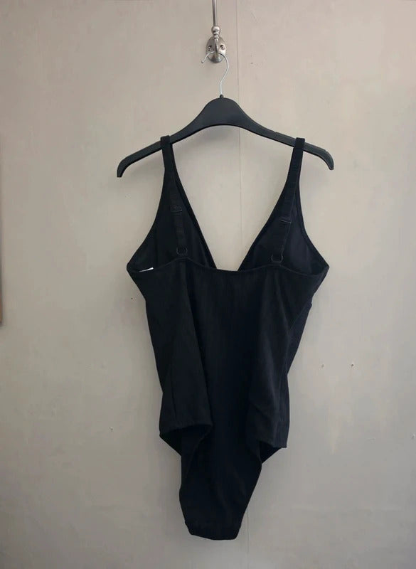 Primark Women's Textured Black Plunging Swimsuit Size 12/14