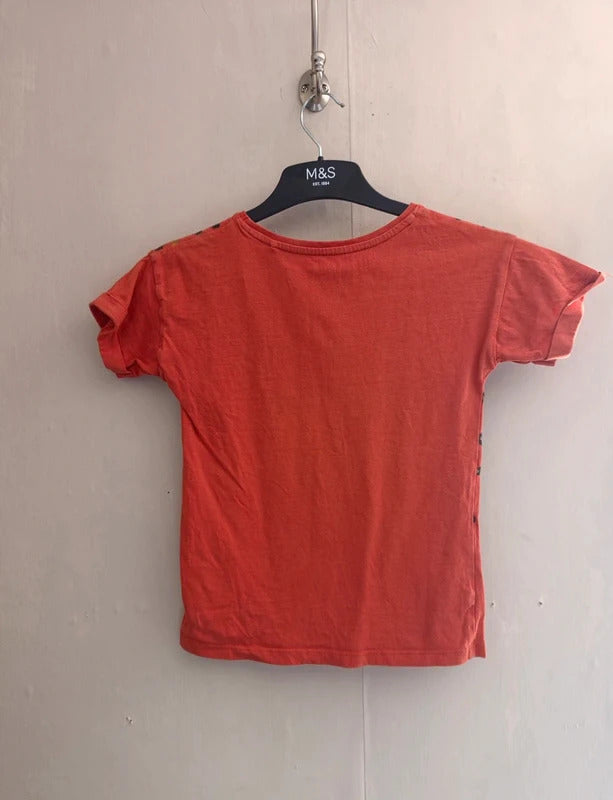 Tu Girls Orange Leopard Print Cotton T Shirt Age 8years