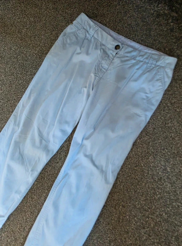 Maine New England Women's Light Blue Straight Leg Chino Trousers Size 12 Short