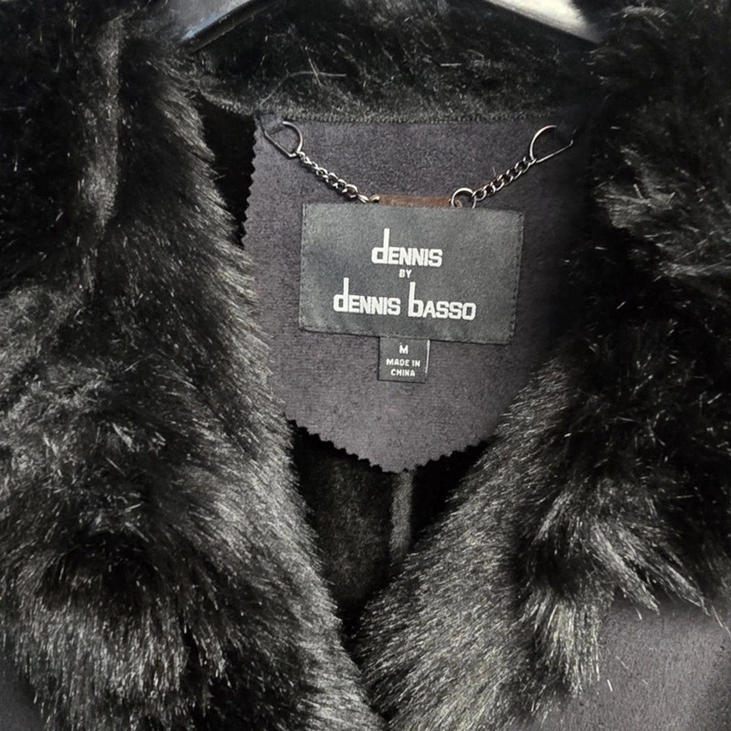 Dennis by Dennis Basso Long Winter Coat Black Size M Faux Fur Trim NEW