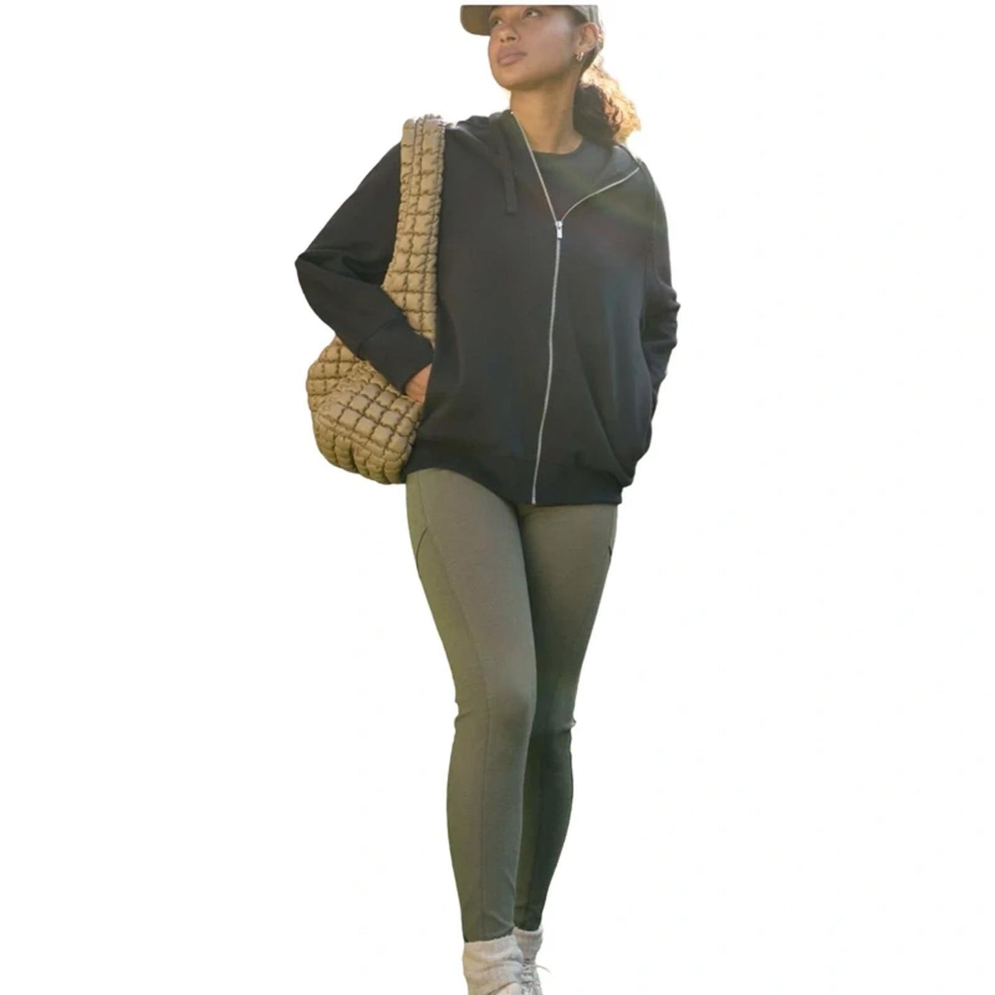 Next Elements Skinny Trousers Khaki Size 12L High Waist Stretch Casual