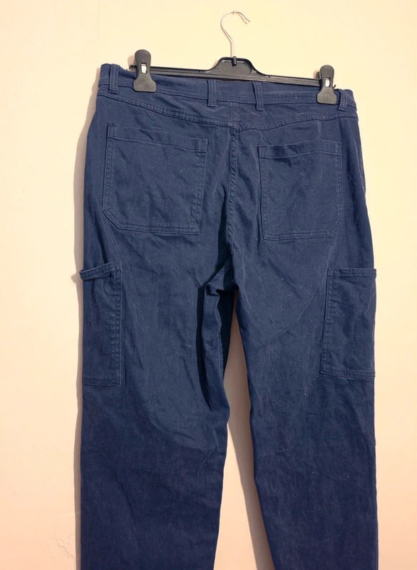 Tu Dark Navy Blue Cargo Trousers Cropped Slim Leg Size 14