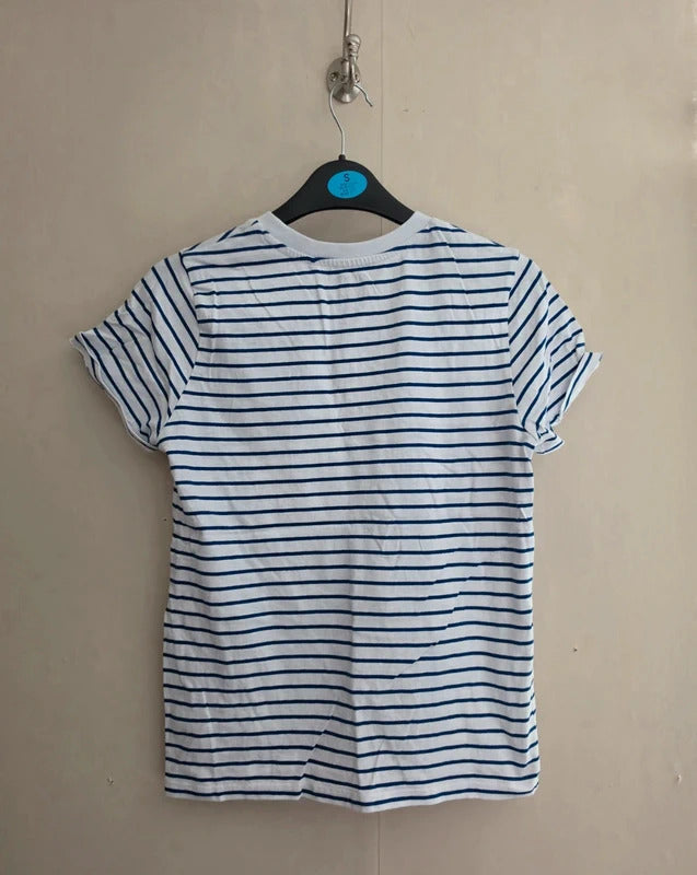 Next Boys White & Navy Striped Short Sleeve Cotton T-Shirt Age 10 Years