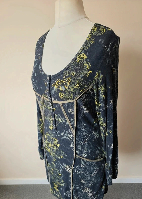 Yest Black, Yellow & Grey Patterned Bodycon Tunic Dress – Size Small (Size 10–12)