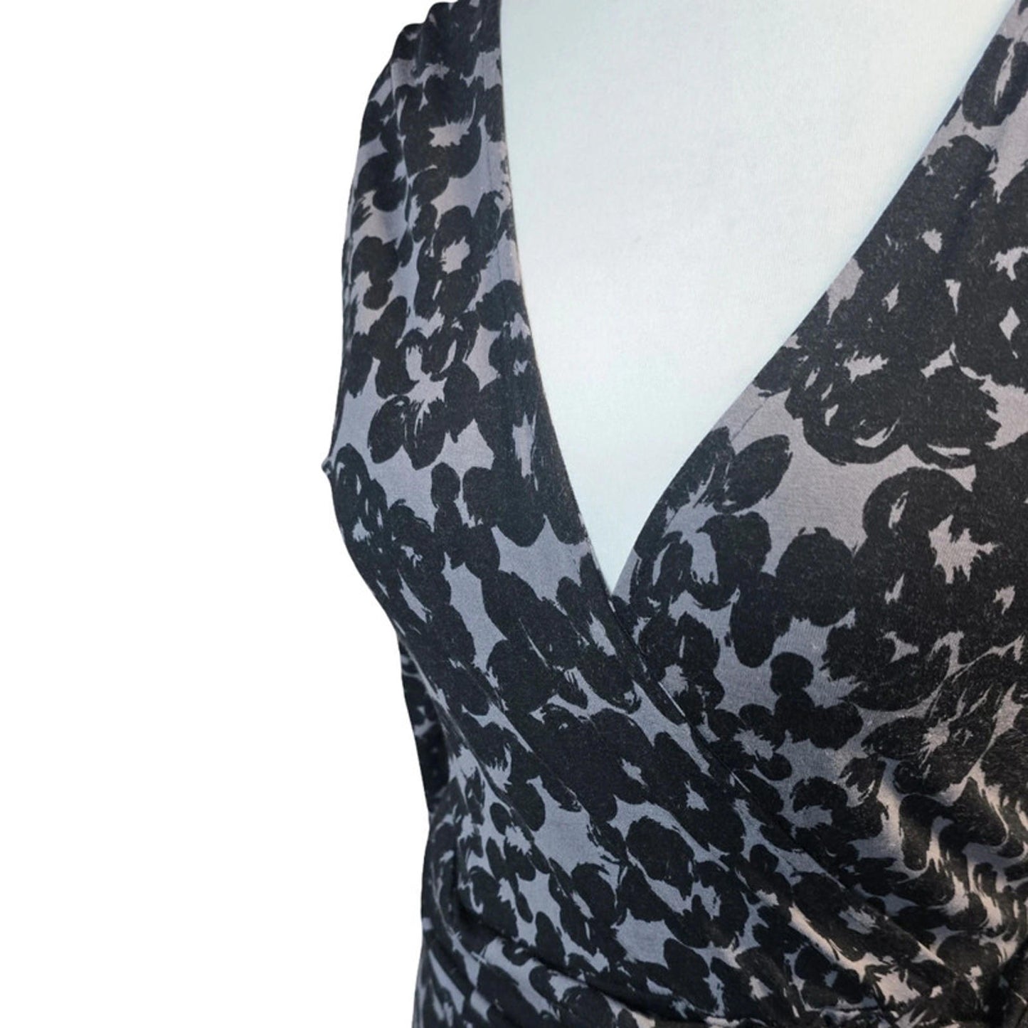 Monsoon Floral Wrap Midi Dress Black & Grey Size 12 Bodycon Smart Causal
