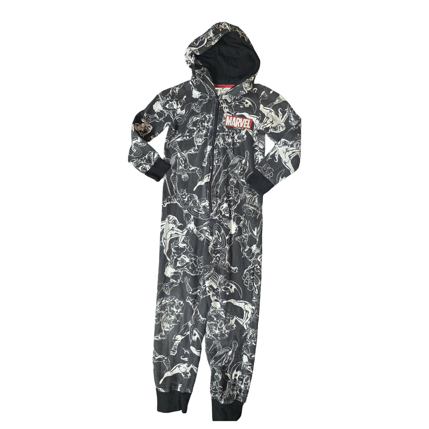 Tu Marvel Boys Black & White Onesie Hooded Zip Up Age 7–8 Years