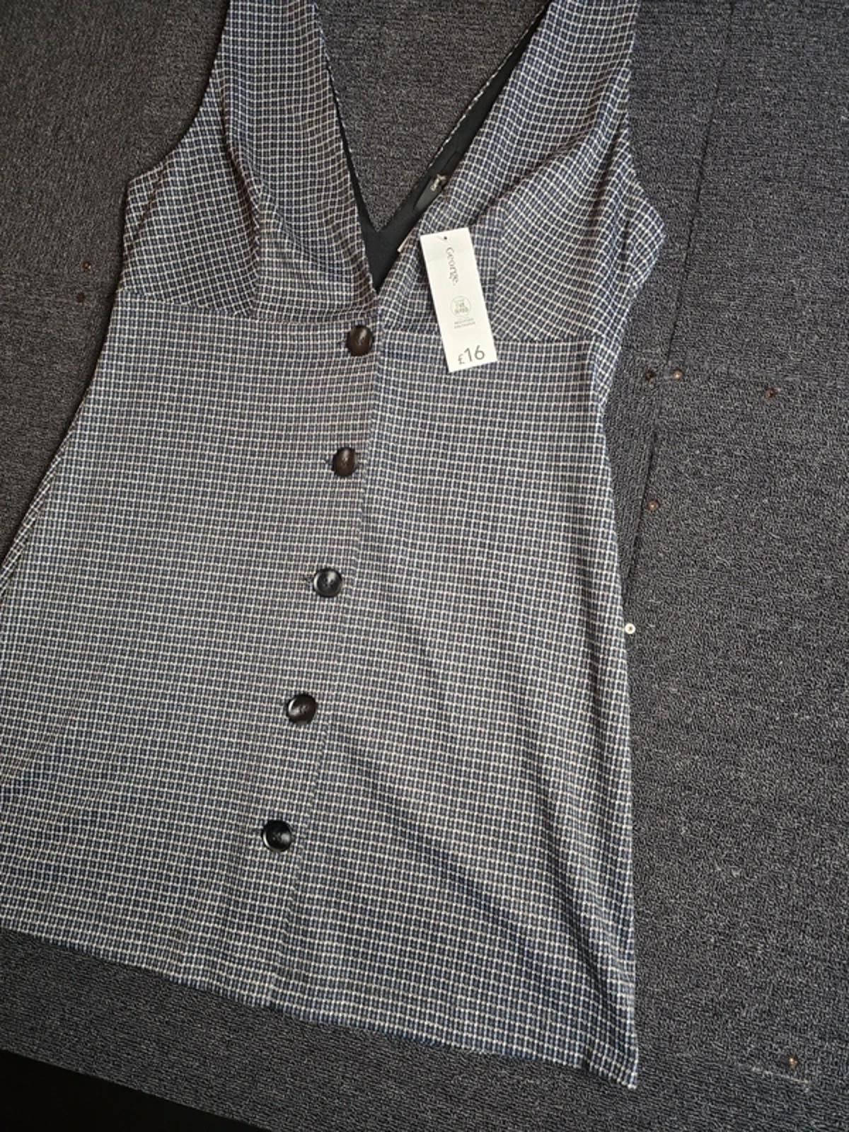 George Checked Pinafore Dress Black/Navy NWT Size 12 (14) RRP £16