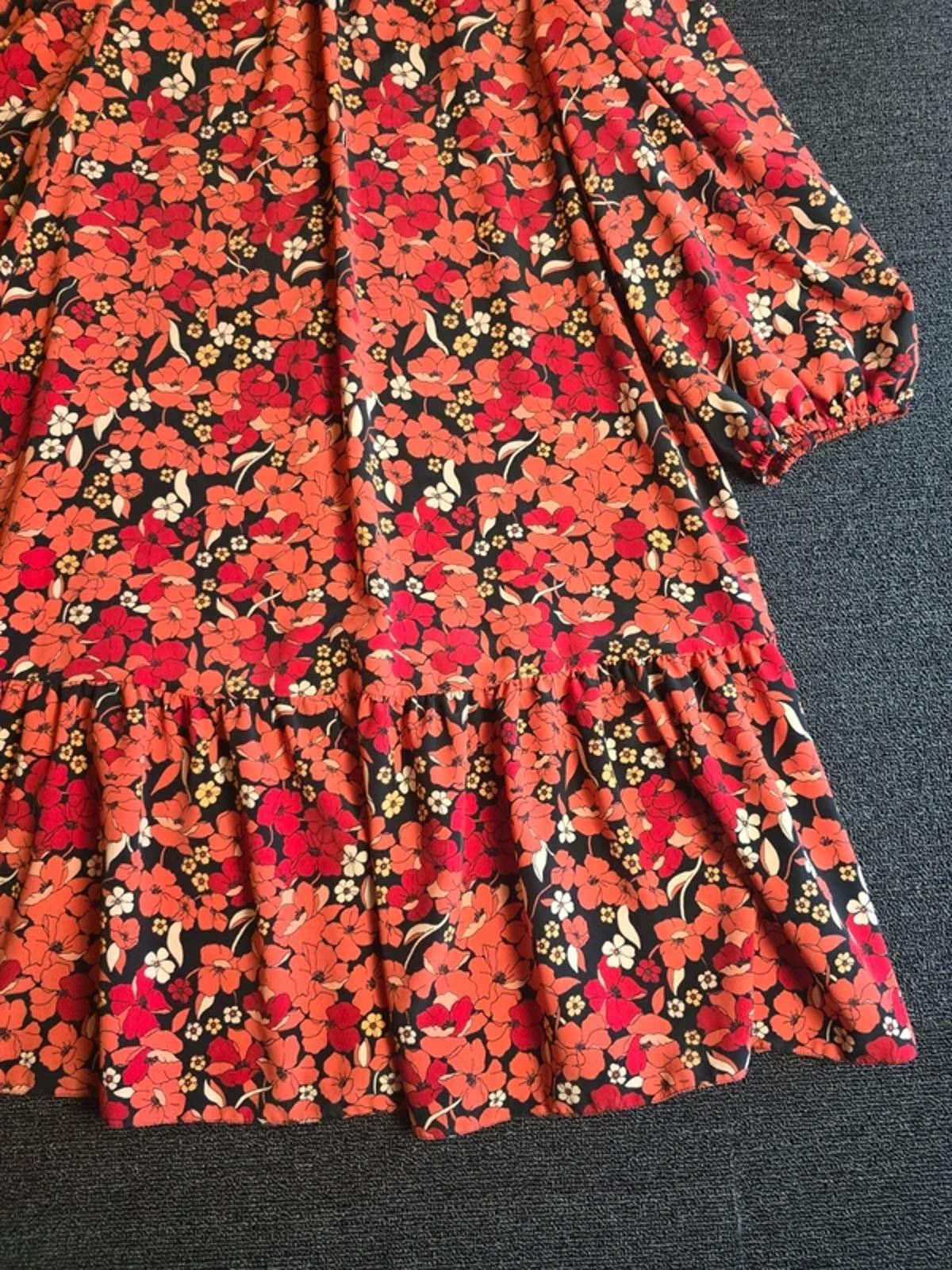 George Floral Midi Dress Red & Black UK Size 12 Floaty Everyday Wear