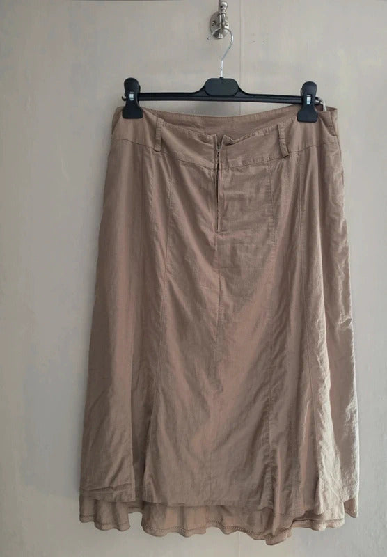 Steilmann Beige 100% Cotton Layered Flared Midi Skirt Zip Back W33" Size 14-16