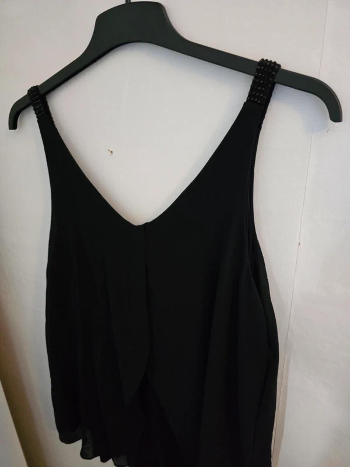 Next Black Layered Diamante Strap V-Neck Vest Top Size 18