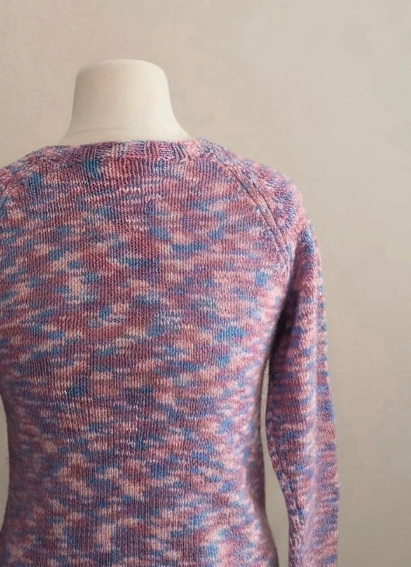 Hand Knitted Multi-Colour Pink, Purple & Blue Marl Jumper One Size