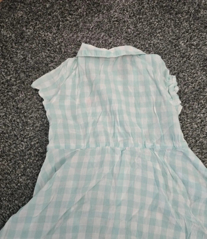 H&M Girls Mint Green & White Checked Collared Summer Dress Age 12-18 Months