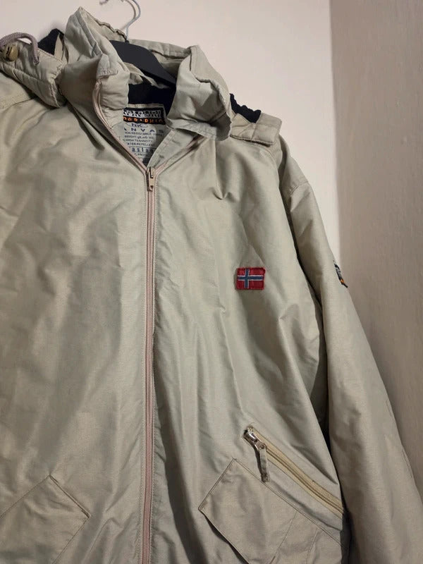 Napapijri Geographic Cream Beige Fleece-Lined Outdoor Jacket – 24" P2P