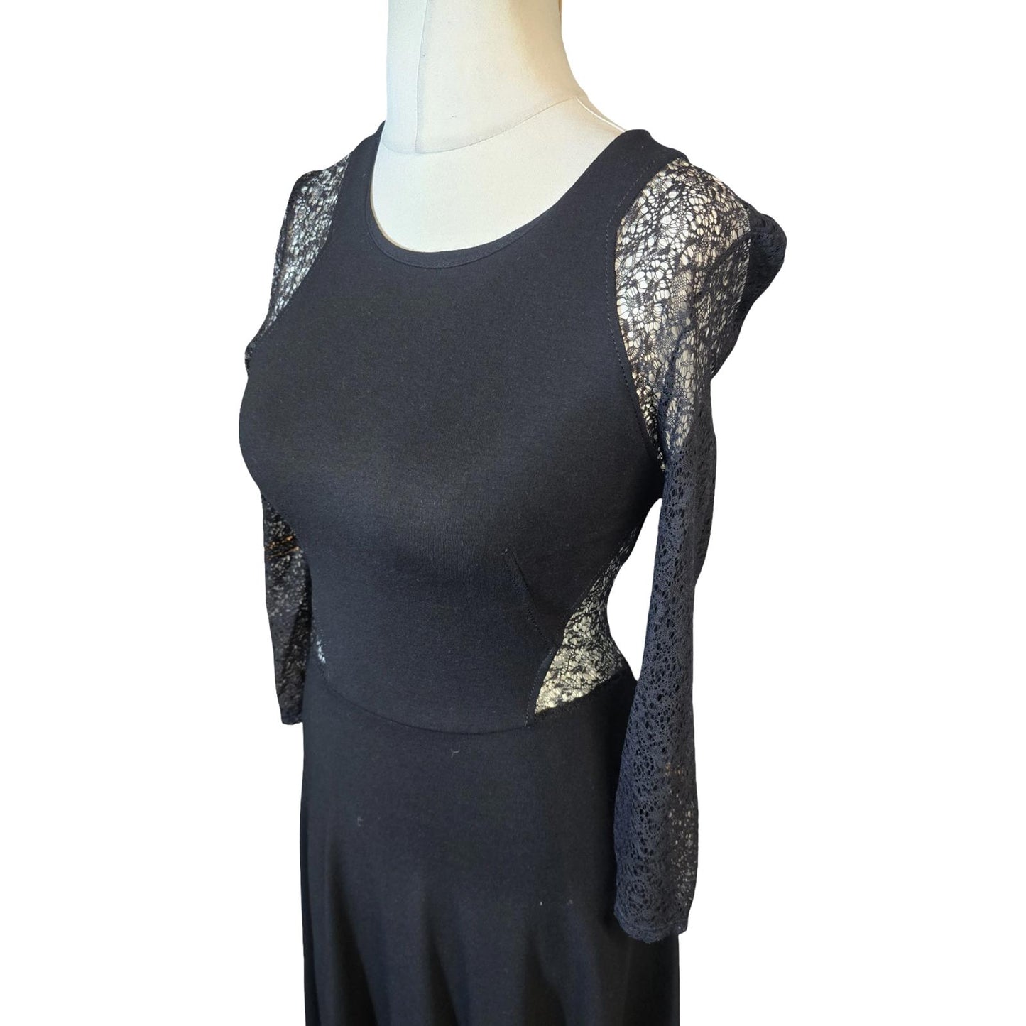 French Connection Black Lace Flared Dress β Size 10