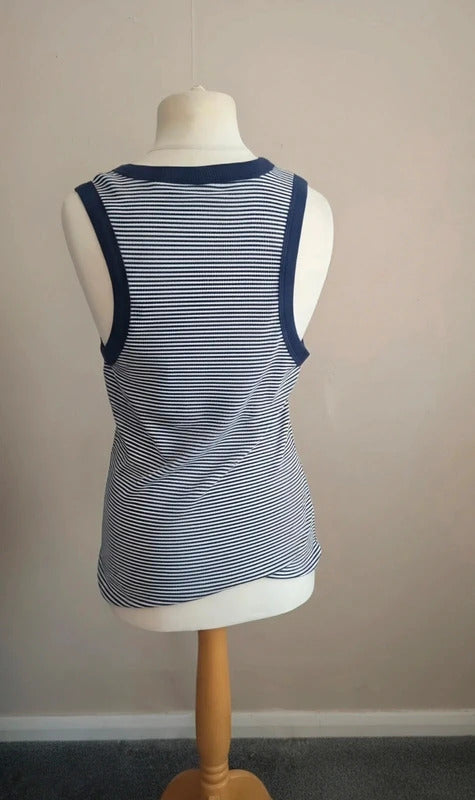 Matalan Navy & White Striped Fitted Vest Top Size 16