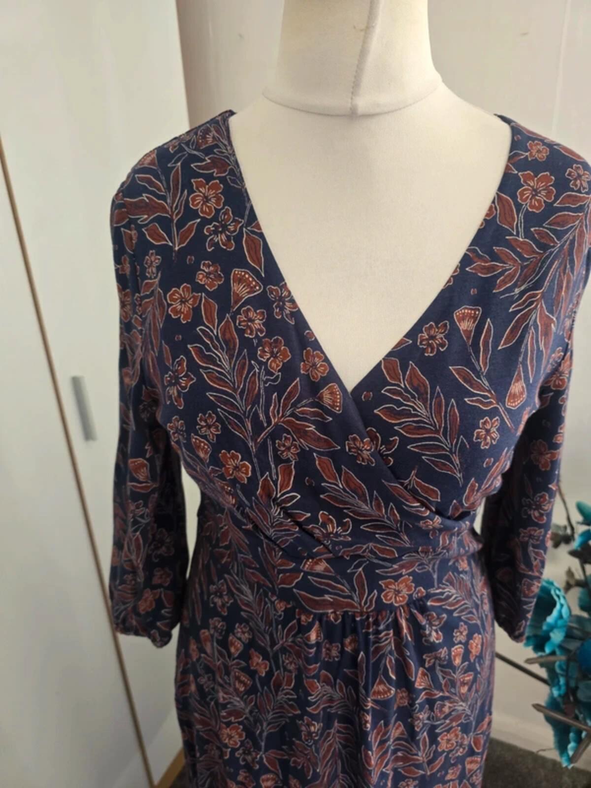 NWT Seasalt Cornwall Navy & Brown Floral Midi Dress Size 10