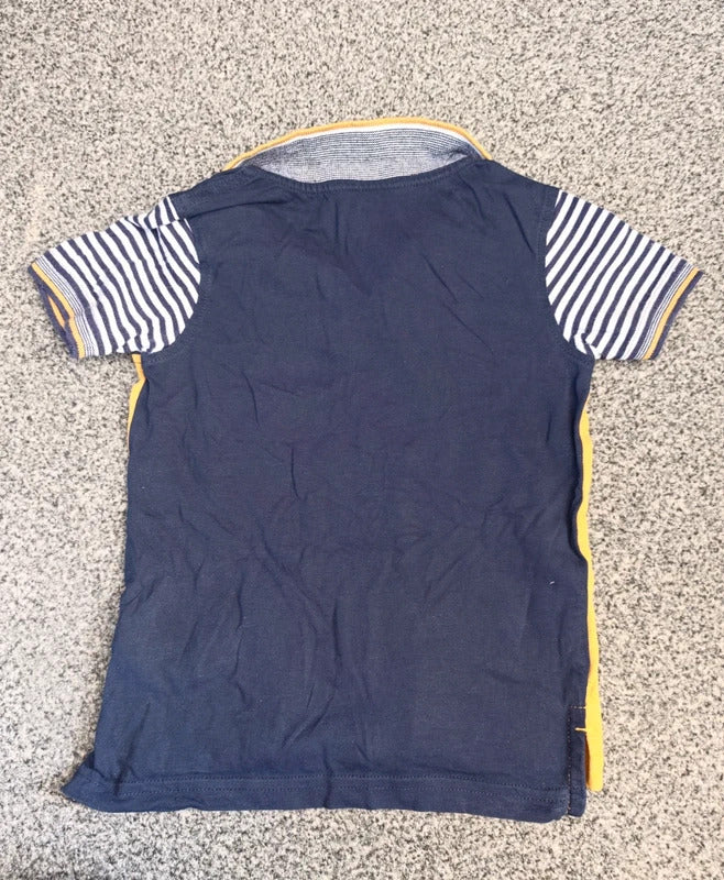 George Boys Mustard Yellow & Navy Striped Sleeve Polo Shirt Dinosaur Detail Age 2-3 Years