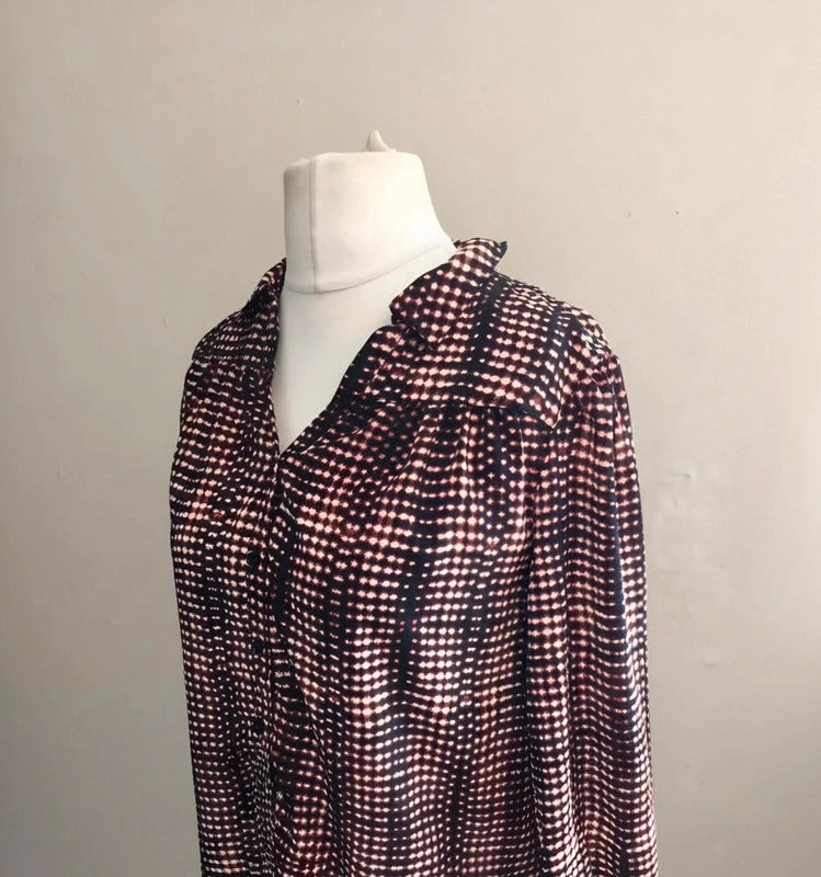 Per Una Black, Burgundy & White Oversized Patterned Blouse Size 10