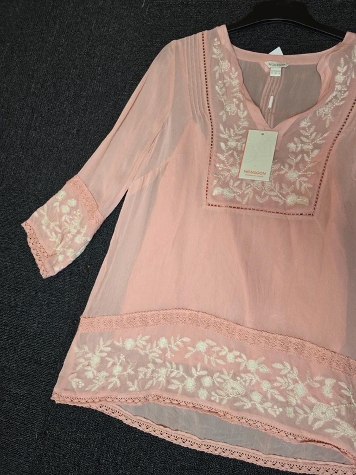 Monsoon pink & white blouse embroidered size 12 nwt