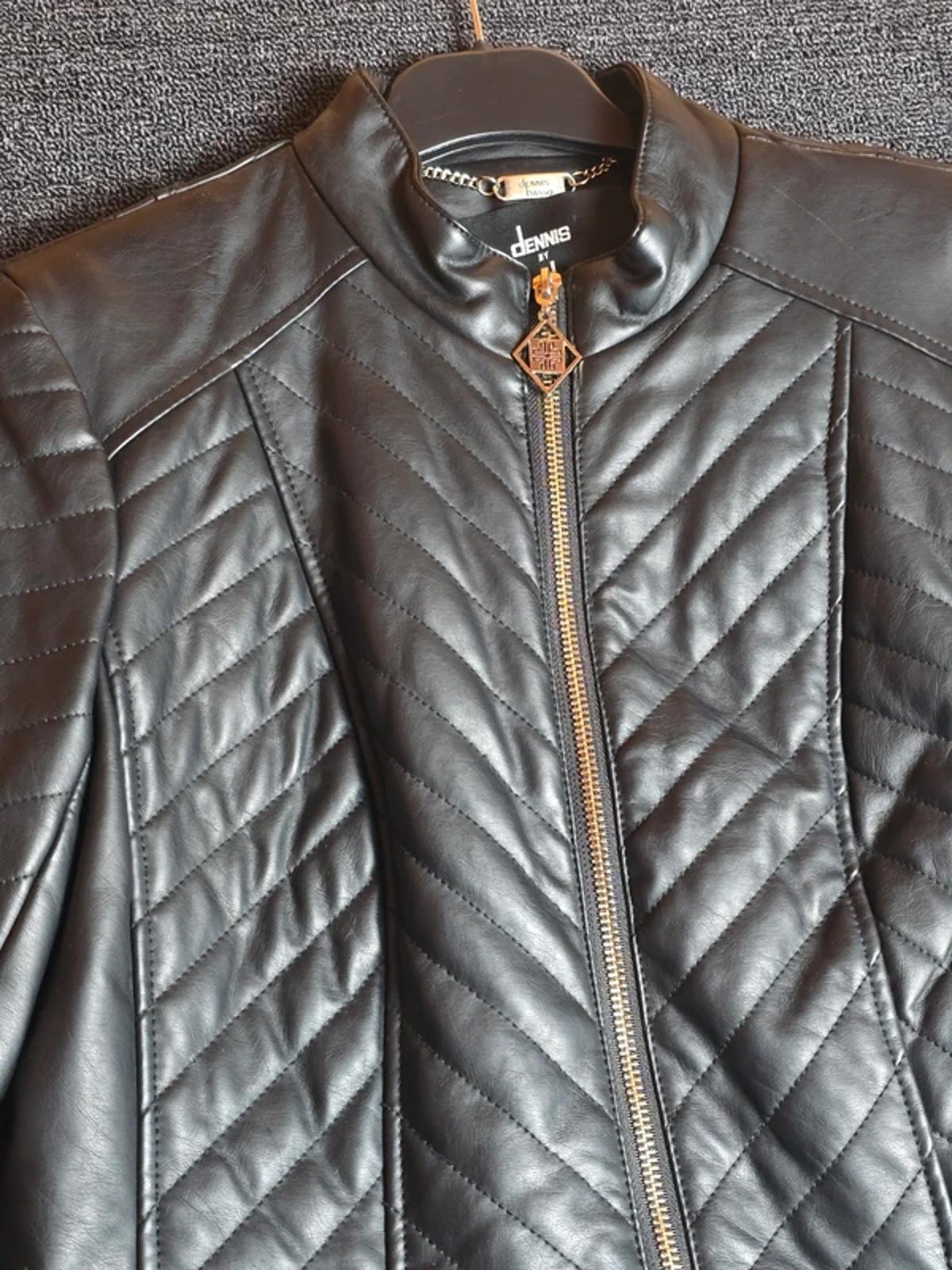 Dennis Basso Faux Leather Quilted Jacket Black Size XS Size 8–10