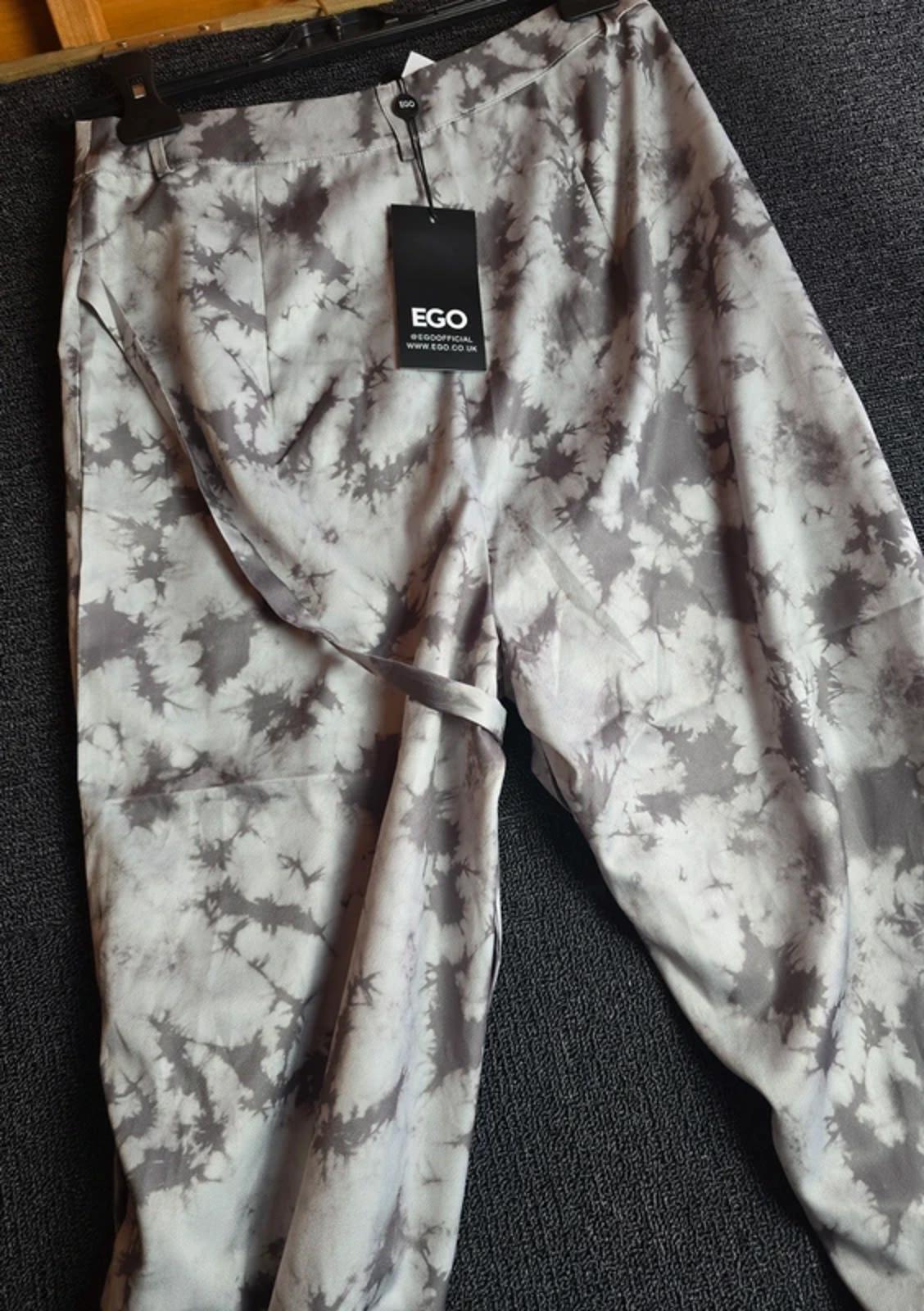 EGO Cargo Trousers Grey Tie Dye UK Size 6 High Waisted Adjustable Leg Streetwear