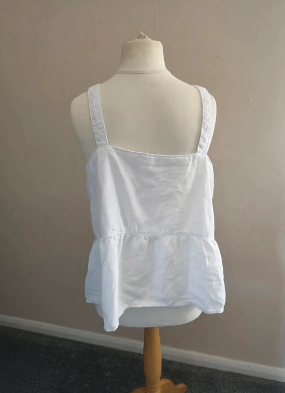 Matalan White Linen Blend Button-Front Sleeveless Peplum Top Size 18