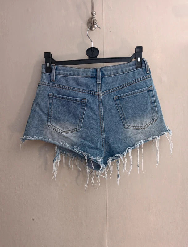 Shein Blue Ripped Frayed Denim Hotpants Shorts Small Size 8