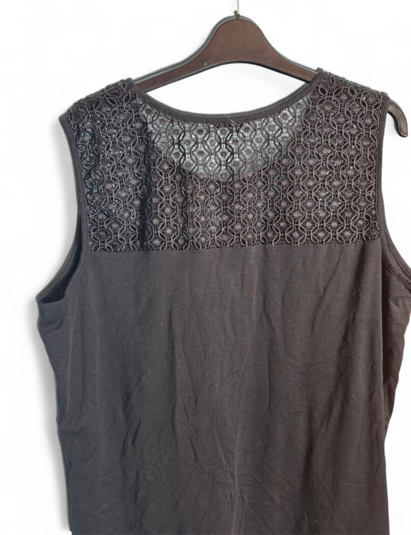 Tu Black Sleeveless Vest Top Size 26 – Netted Sheer Detail, Cotton Blend