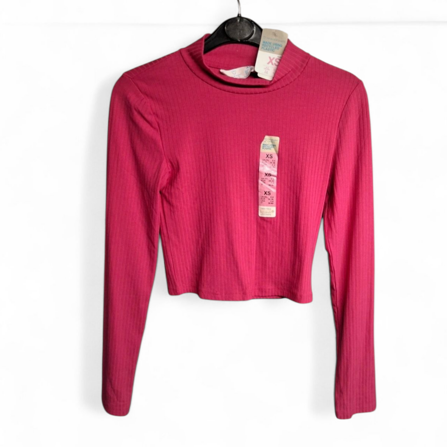 Primark Pink Ribbed High Neck Crop Top β Size XS (UK size 6/8) β NWT