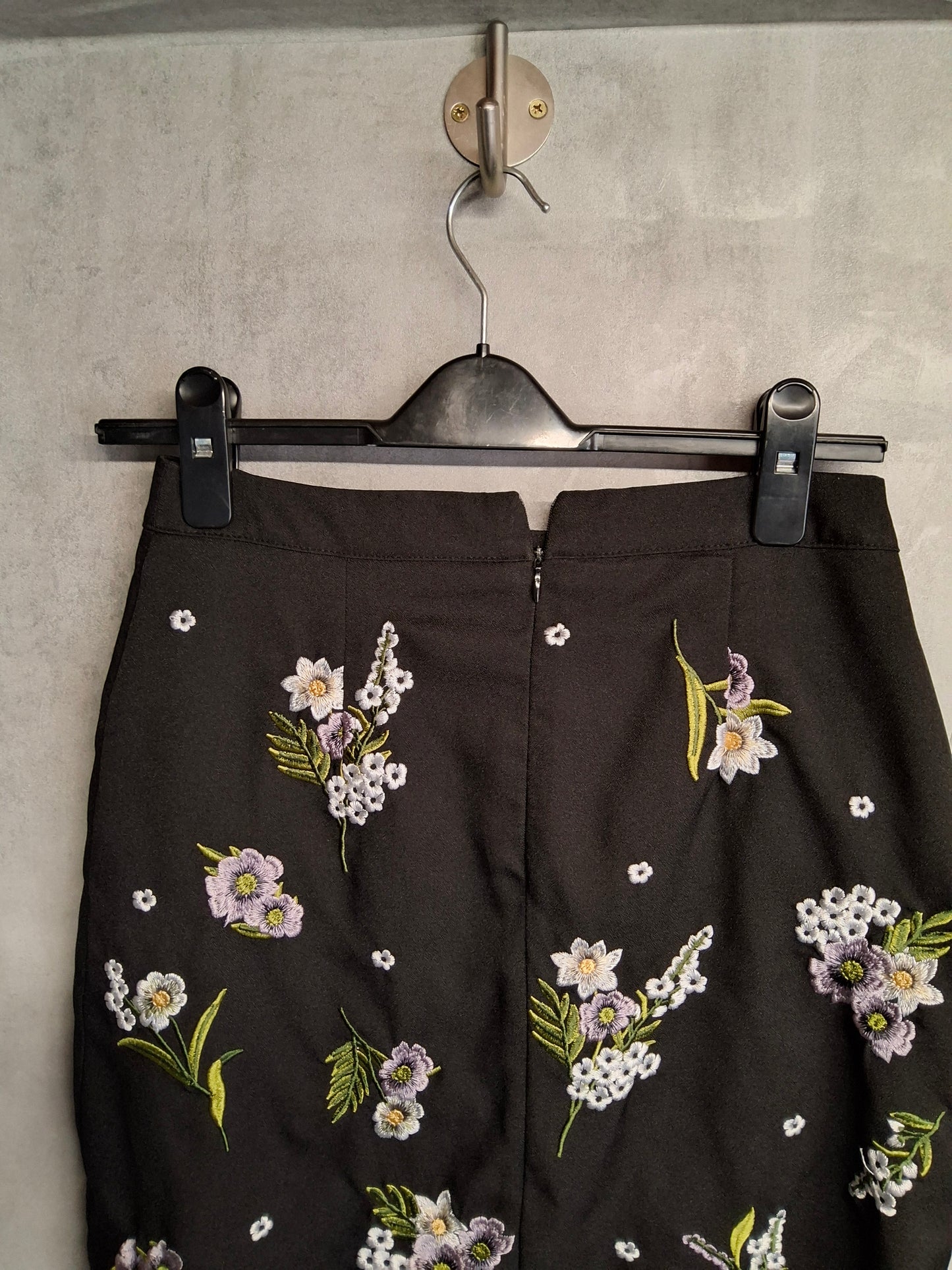 New Look Black Embroidered Floral Mini Skirt β Size 8 β Fully Lined