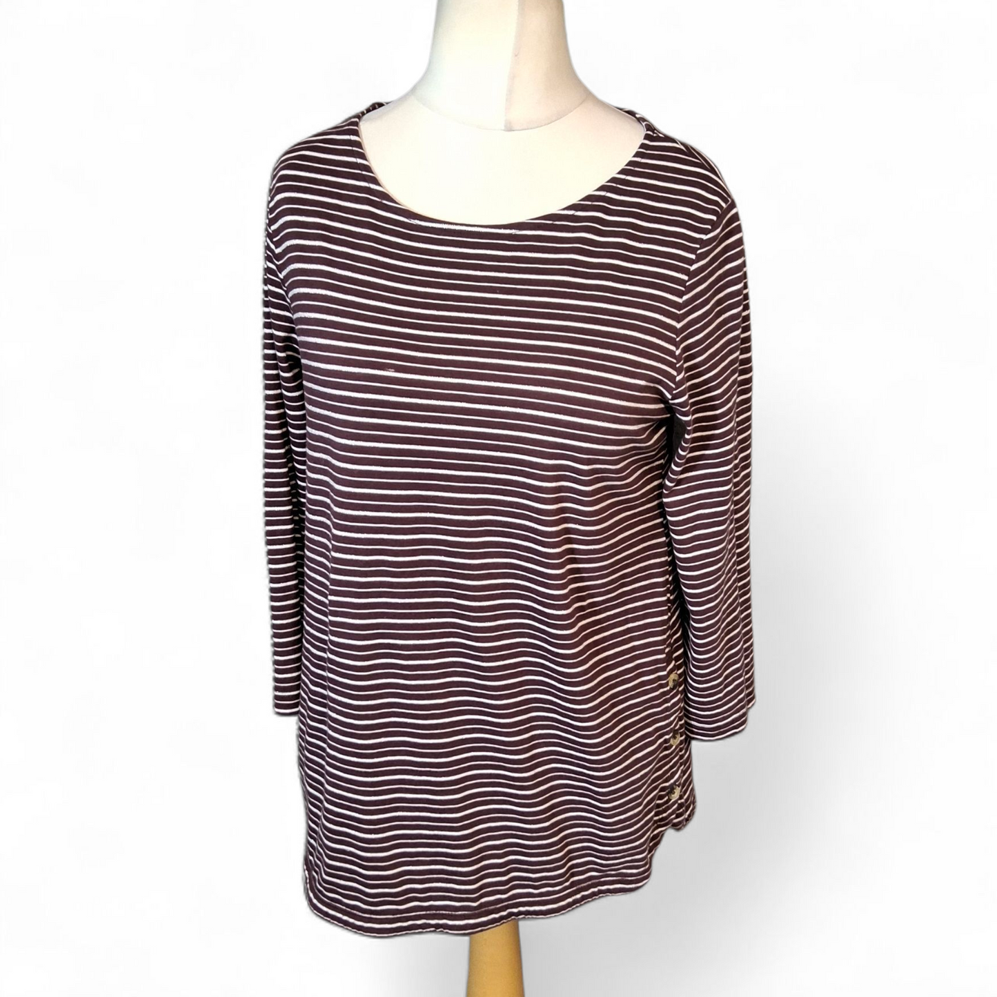 FatFace Burgundy & White Striped 3/4 Sleeve T-Shirt – UK 12