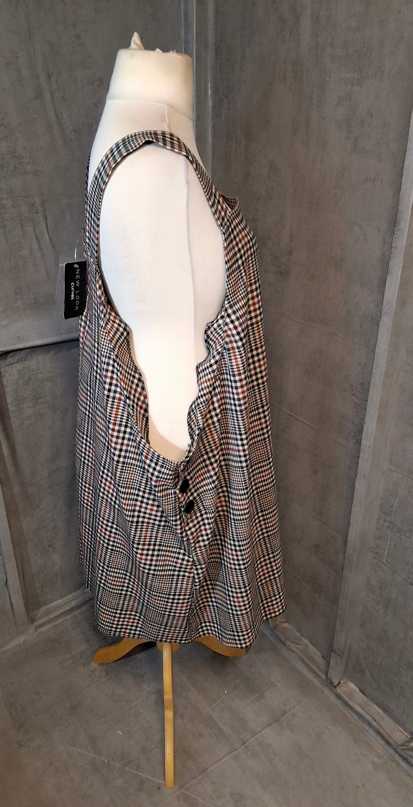 New Look Beige & Brown Checked Pinafore Dress β Size 26 β NWT