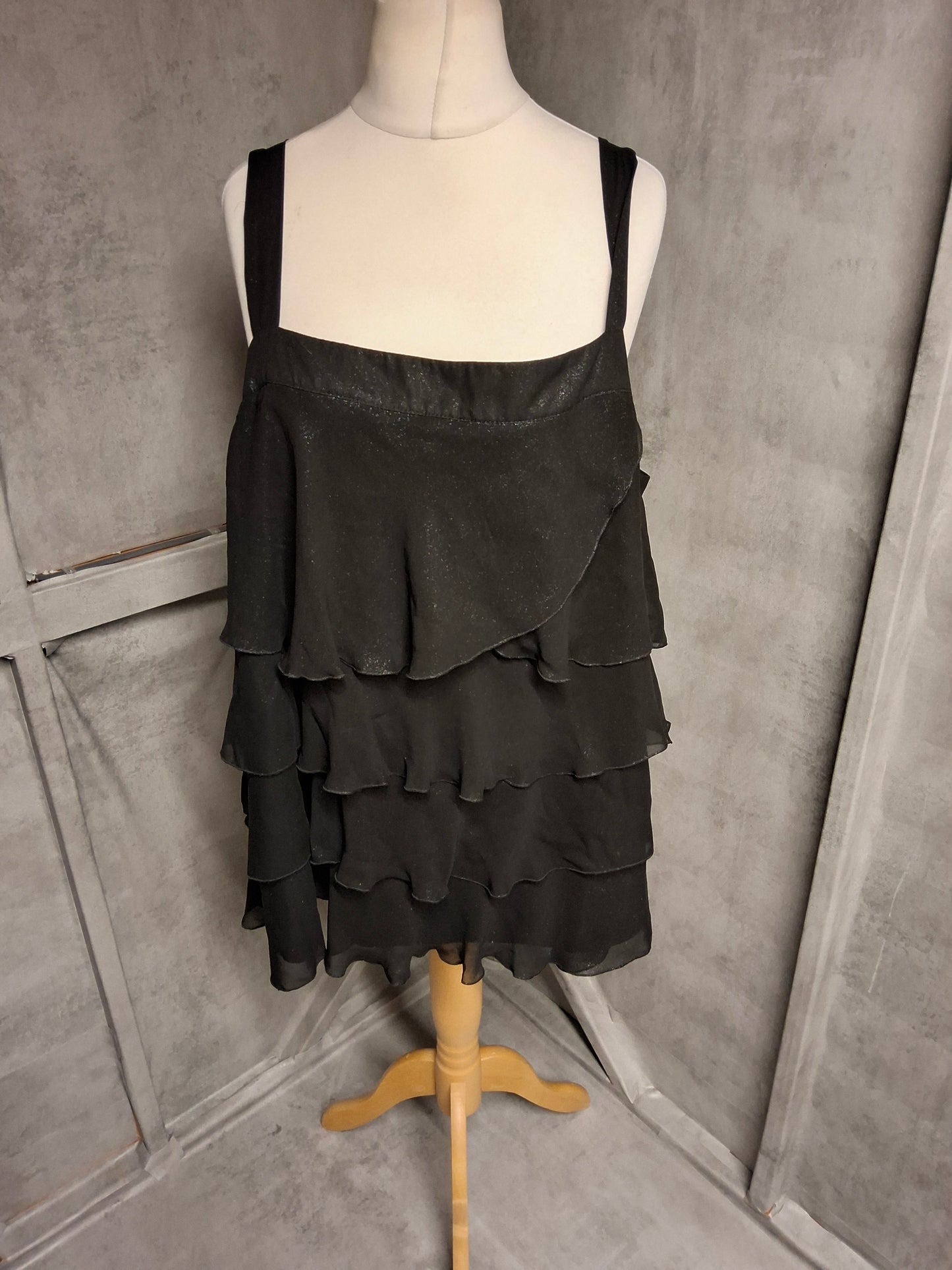 Evans Black Glitter Frill Top – Size 28
