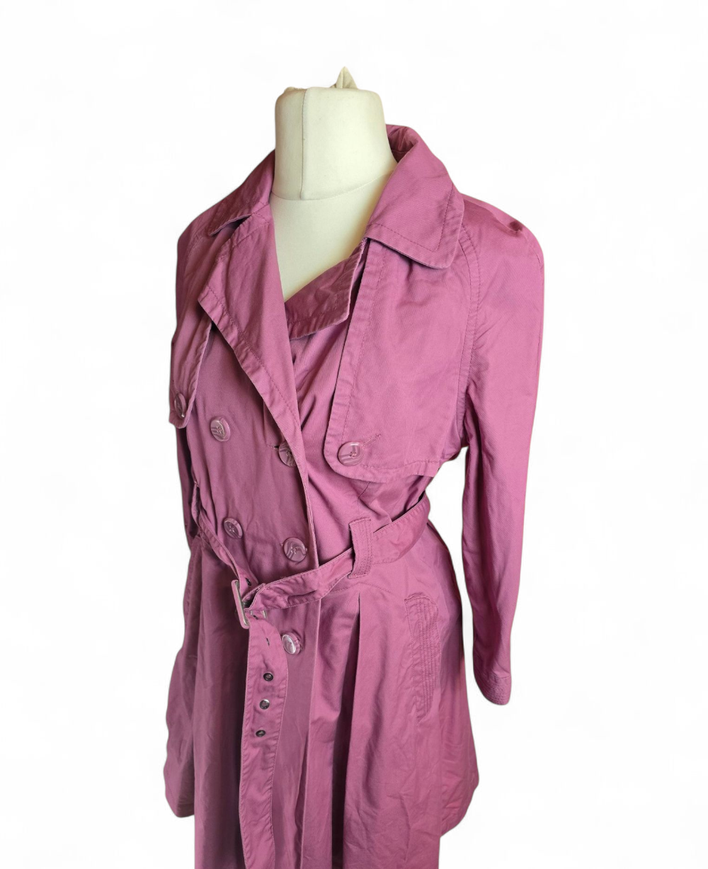 Topshop Dusky Pink Trench Coat Size 12 – Belted, Double Breasted, Long Sleeve, Lightweight