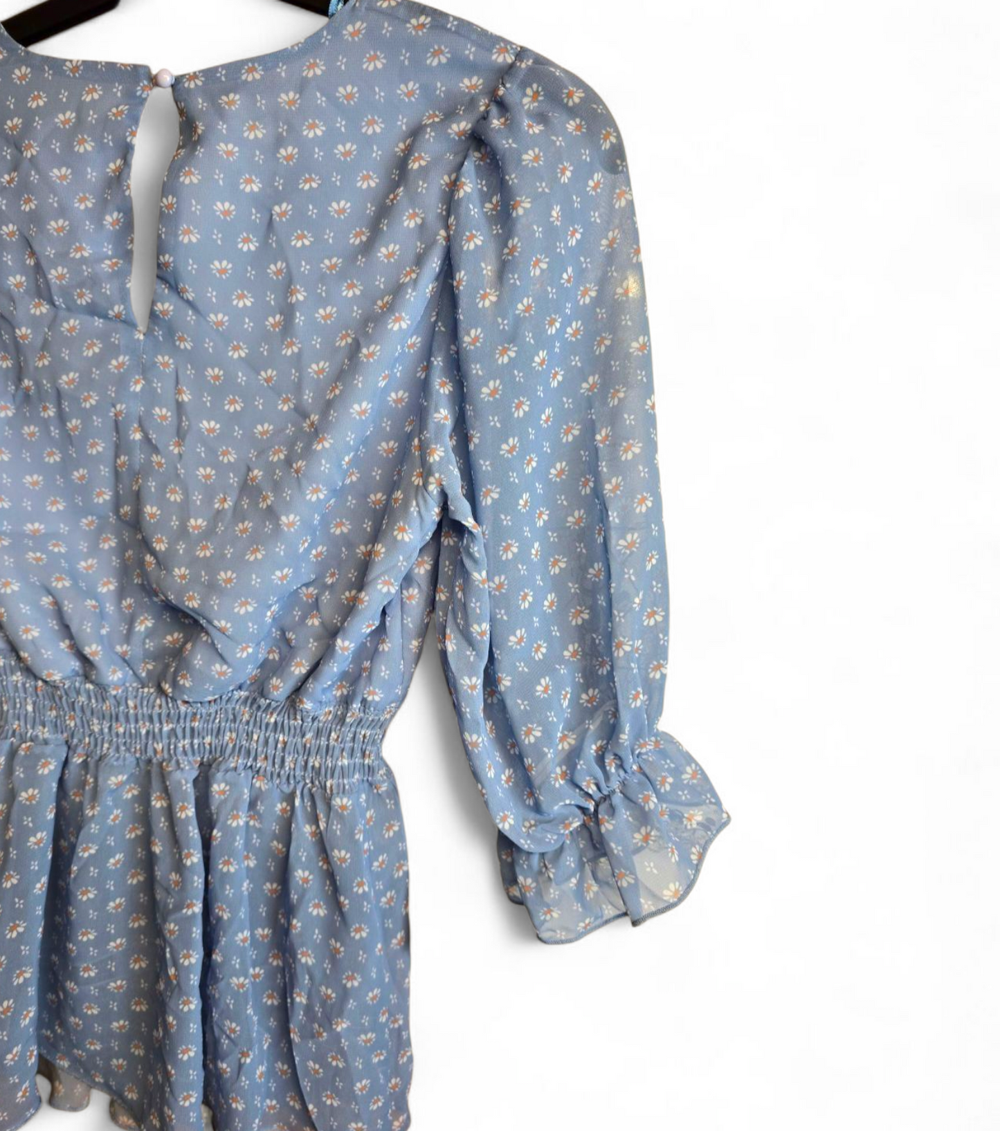 Select light blue floral 3/4 sleeve peplum top size 8 New