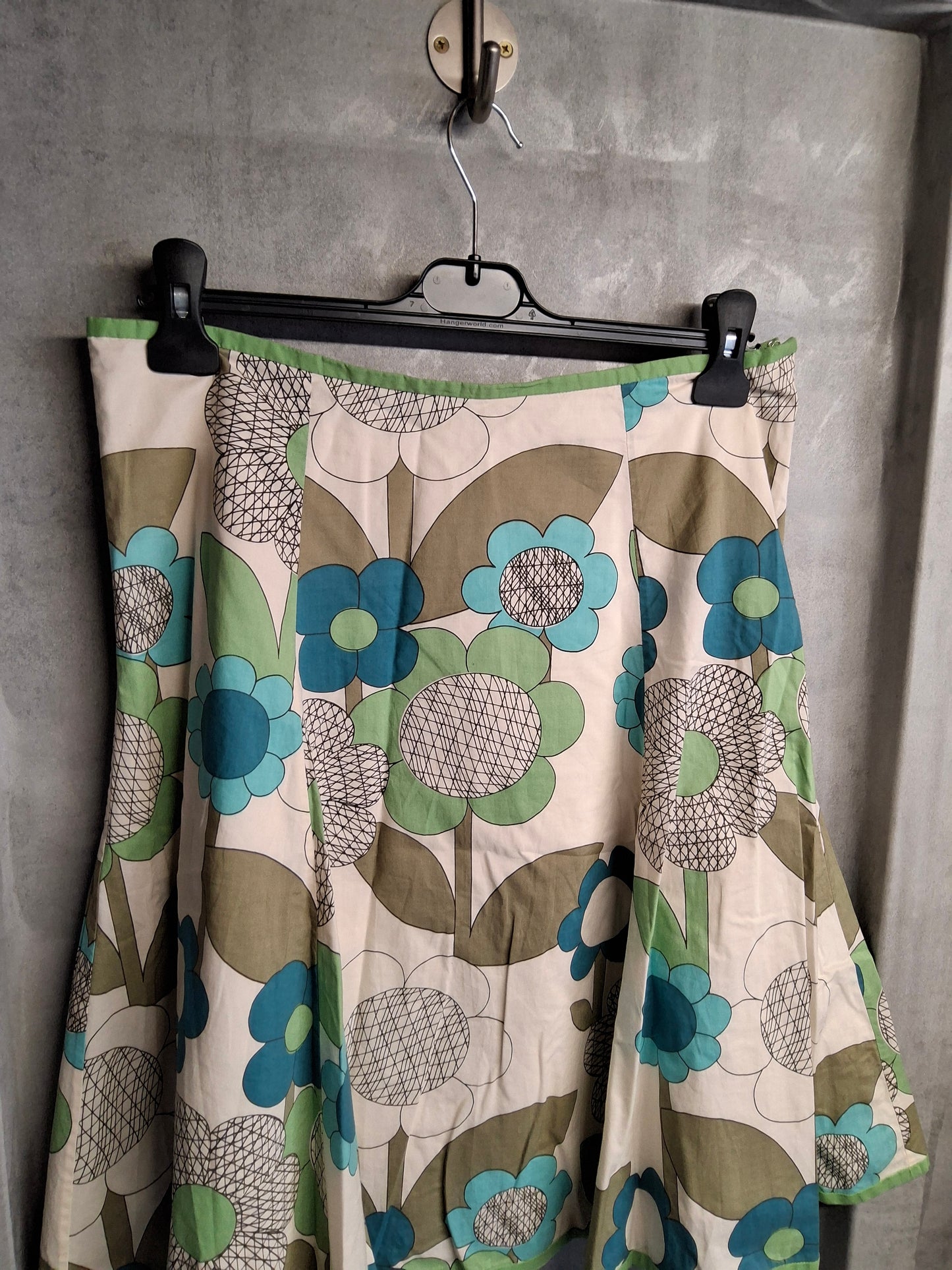 Boden Green & Cream Floral Flared Skirt β Size 12 Regular β 100% Cotton, Lined