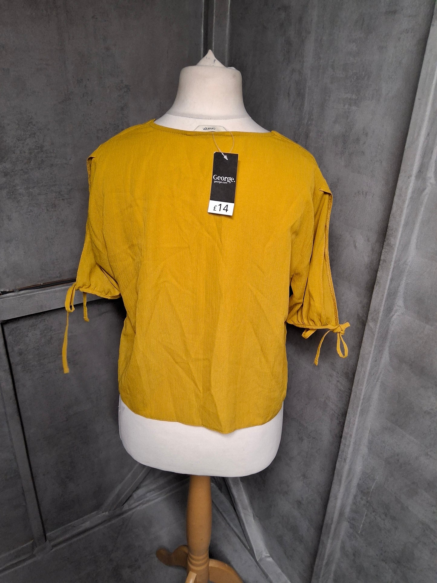 George Mustard Tie-Sleeve Button Top – Size 14 – Sunshine in Shirt Form 🌼 (NWT)