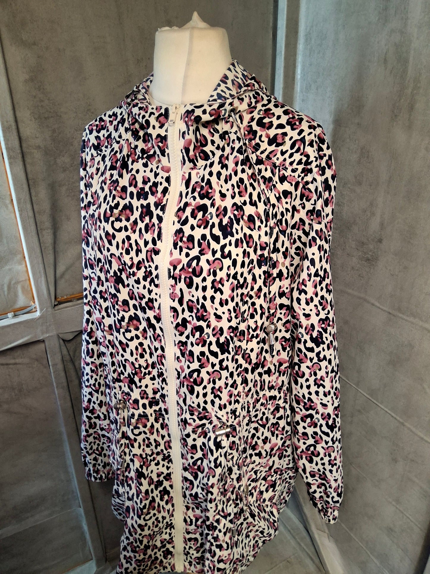 Matalan Pink, Navy & White Animal Print Lightweight Rain Coat β Size 18