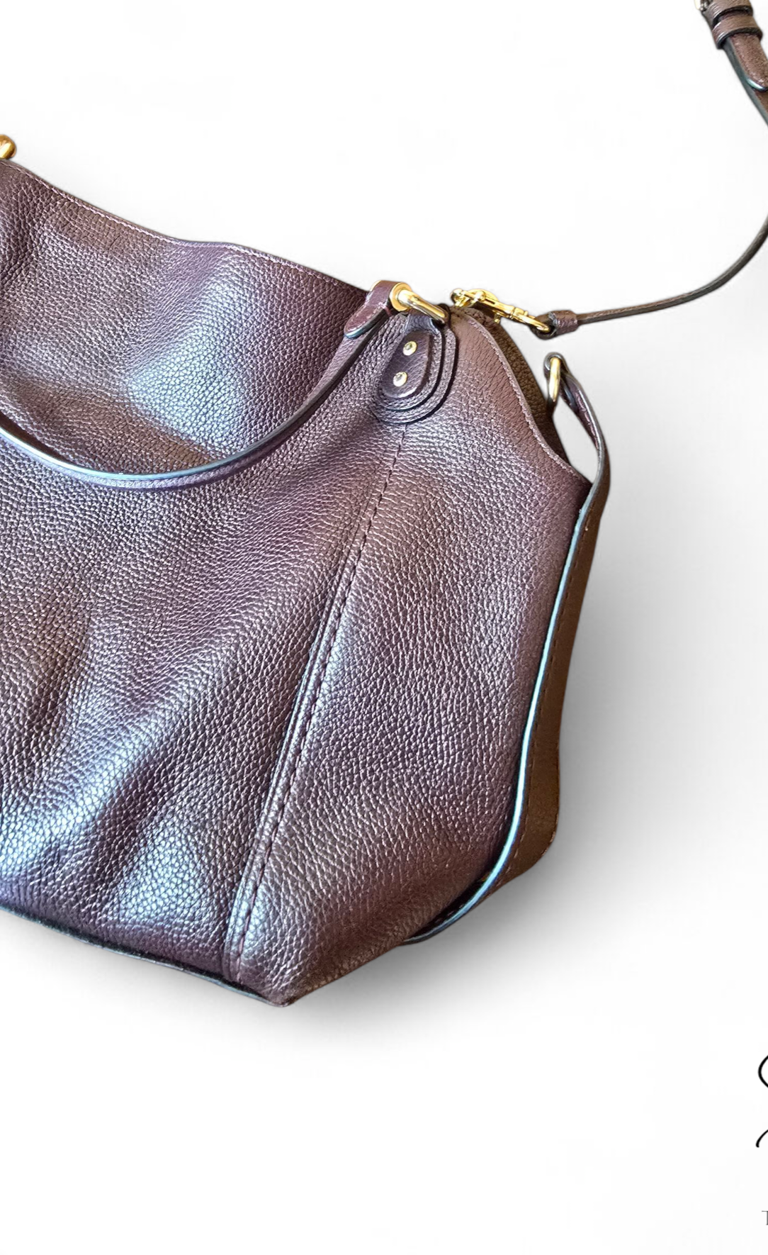 Coach Burgundy Brown Leather Handbag – Medium Size, Adjustable Strap, Creed Patch D1880-57124