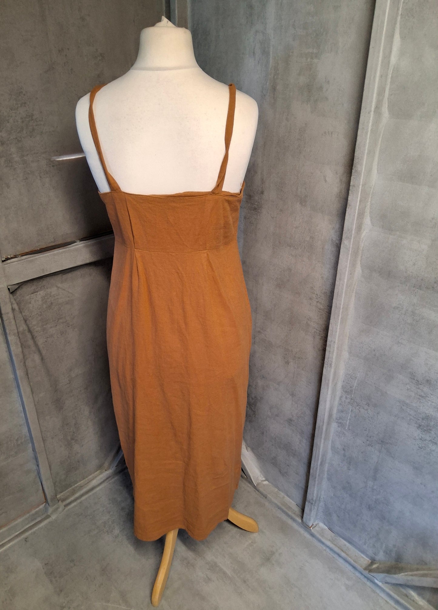 Topshop Linen Blend Midi Dress – Size 12 – Button Front – Earthy Vibes