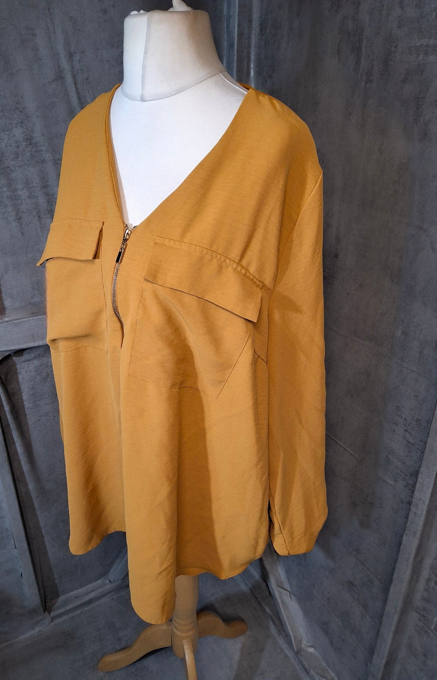 Primark Mustard Oversized Blouse – Size 20 – ¼ Zip Long Sleeve