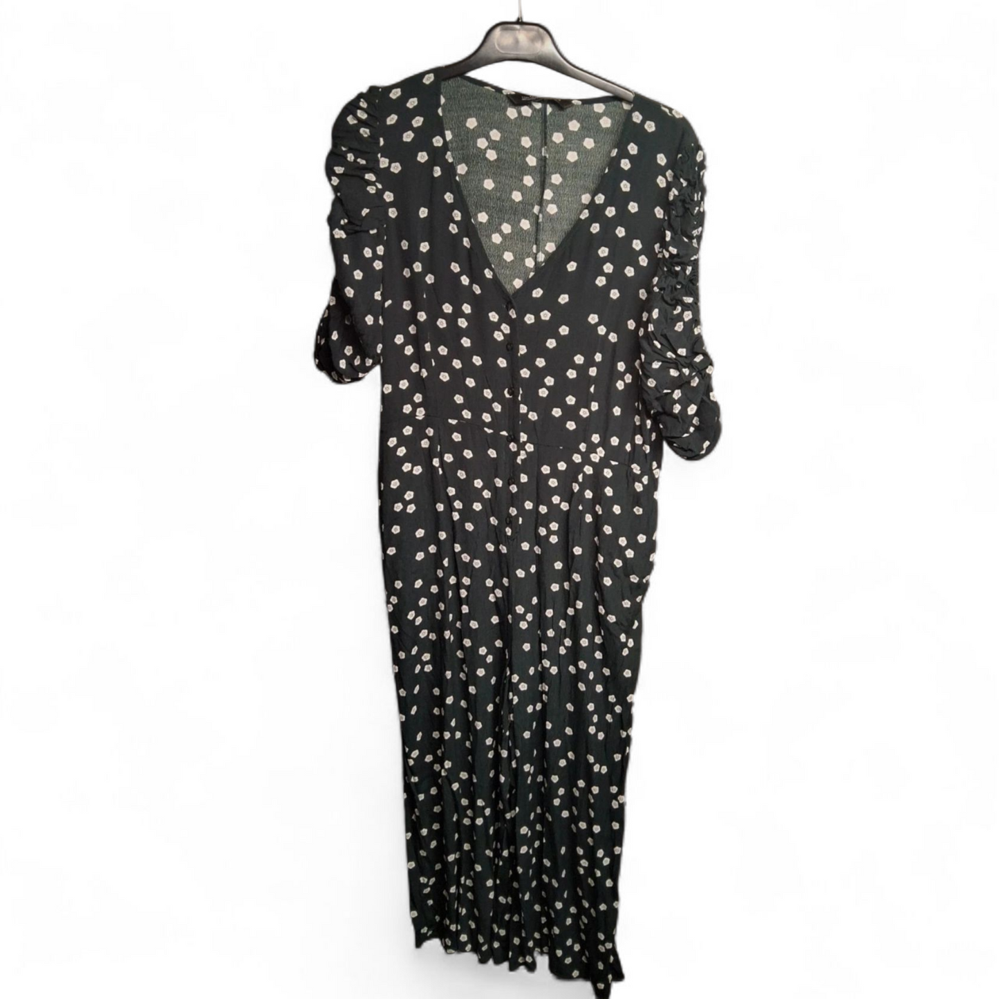 Zara Dark Green & White Floral Jumpsuit β Size L (UK size 12/14) β Pockets