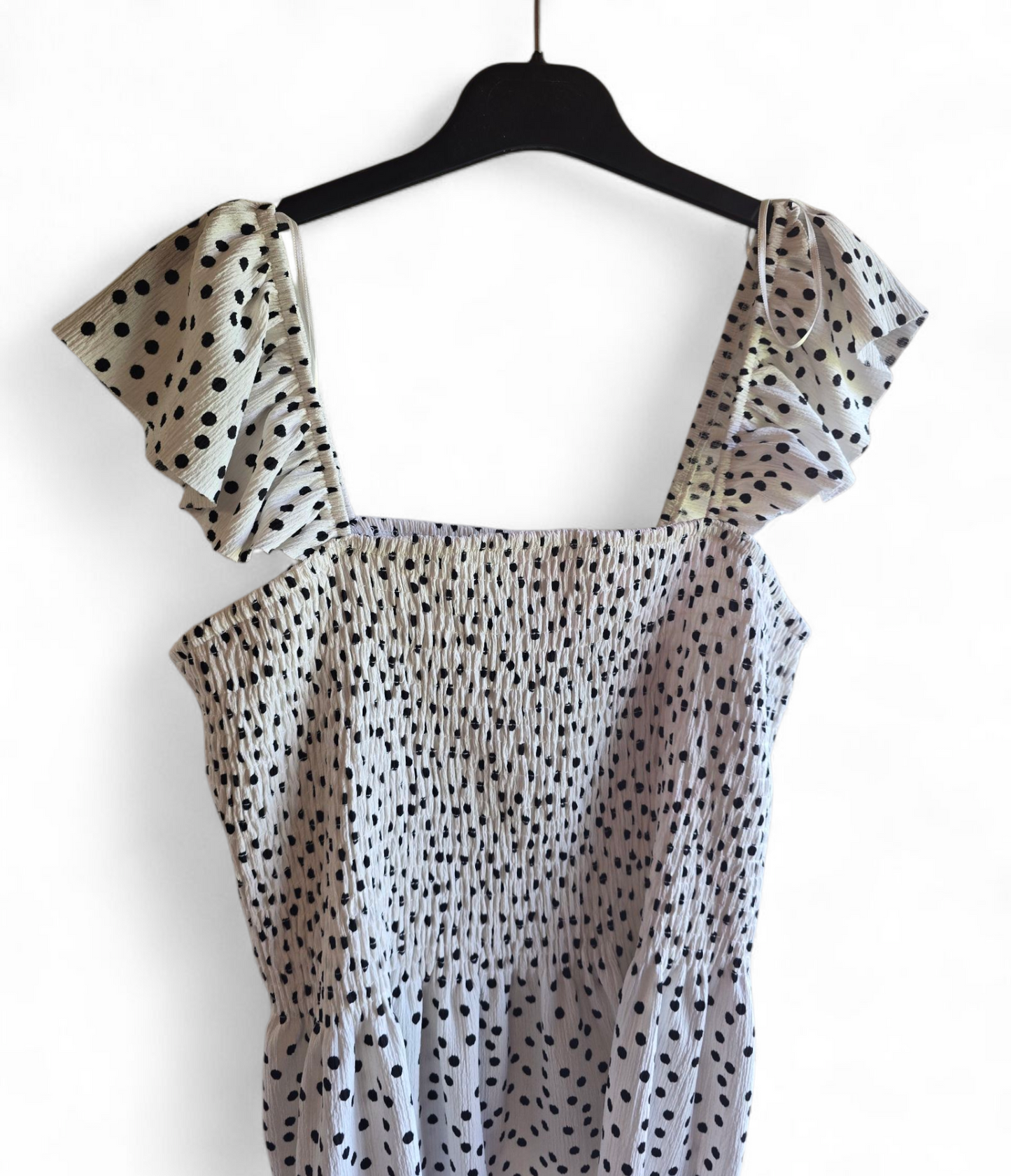 George Black & White Polka Dot Peplum Top | Size 18 UK | Elastic Chest & Frill Sleeves