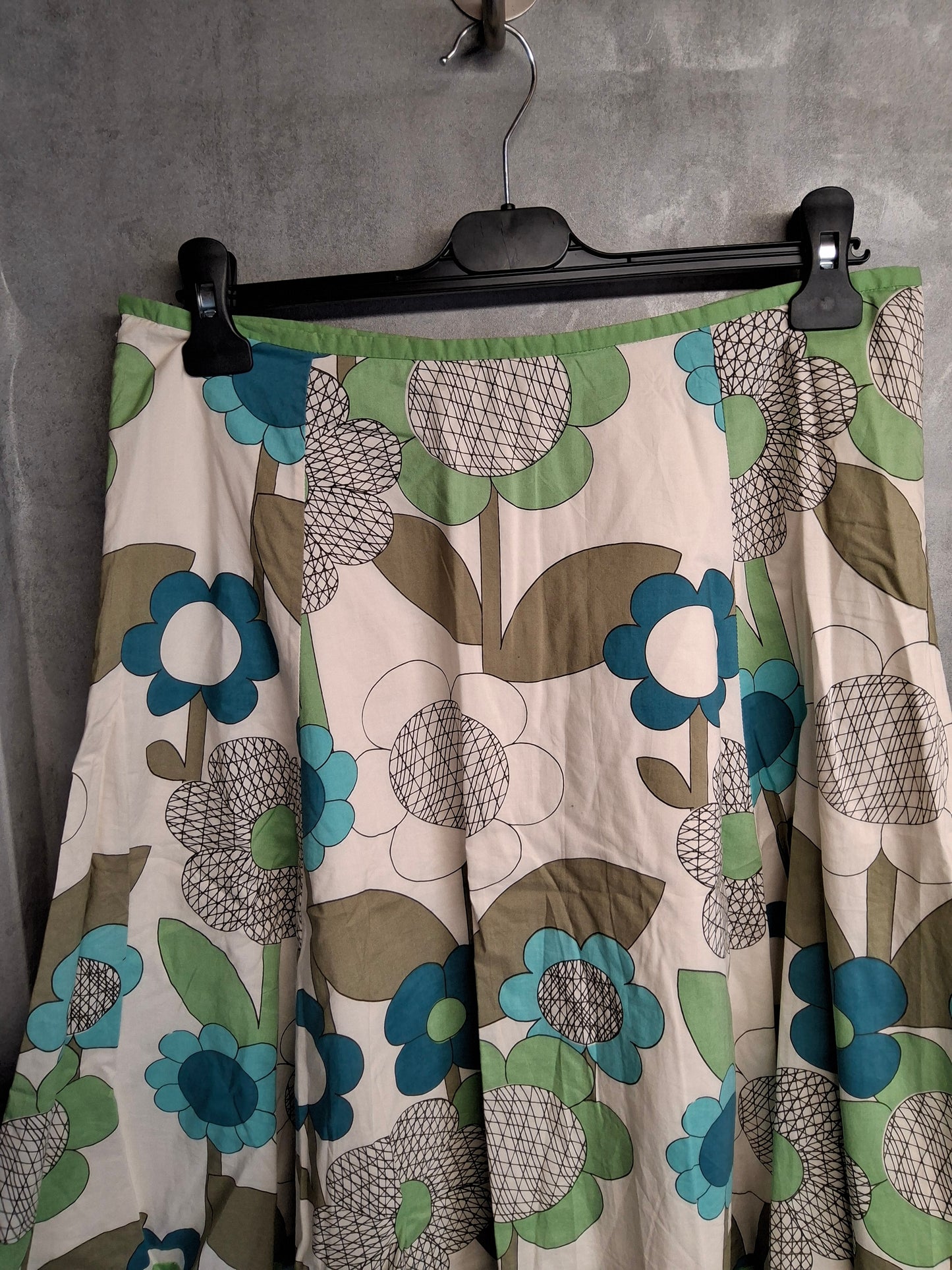 Boden Green & Cream Floral Flared Skirt β Size 12 Regular β 100% Cotton, Lined