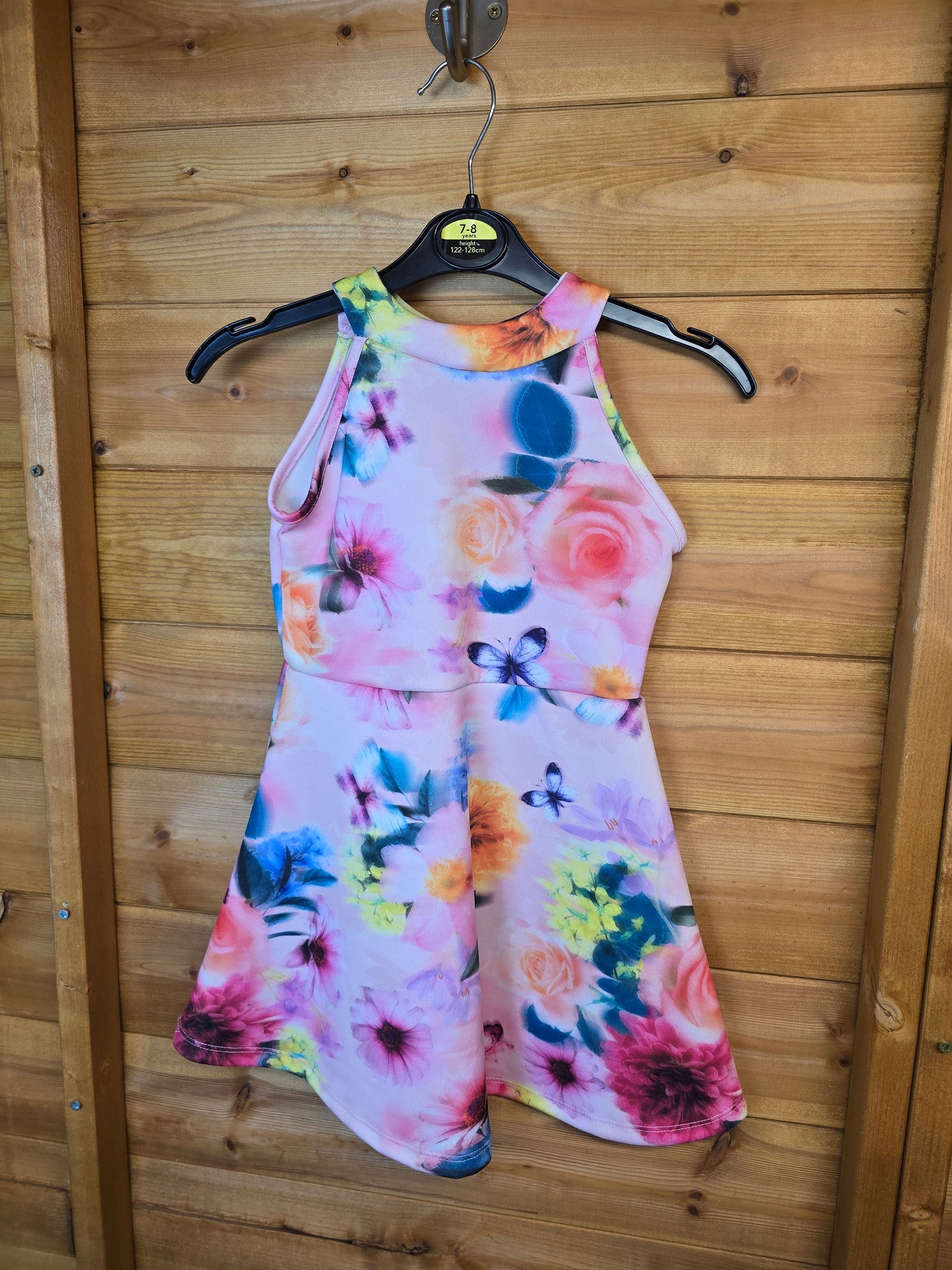 Matalan Girls Pink Floral Sleeveless Dress | Age 4 Years | Button Back Closure