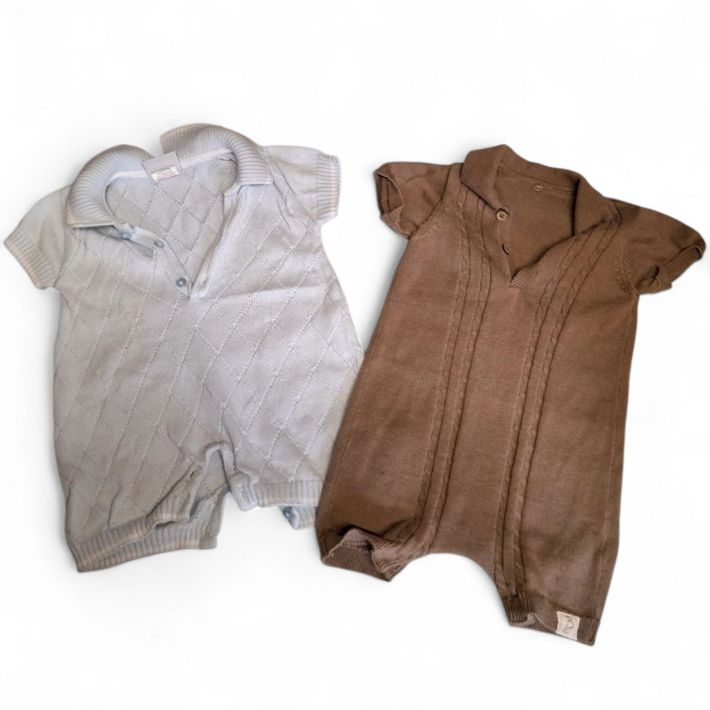 2 x Baby Boys Knitted Rompers ā George Brown & Dandelion Blue ā 6ā9 Months