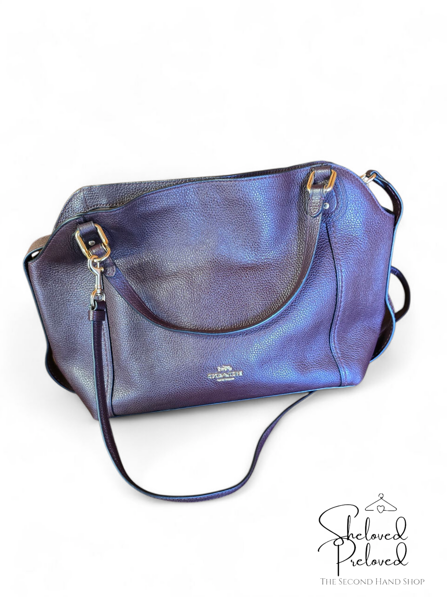 Coach Burgundy Brown Leather Handbag – Medium Size, Adjustable Strap, Creed Patch D1880-57124
